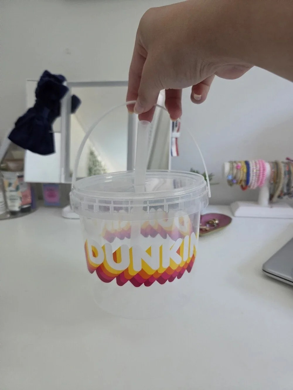 VIRAL Limited Edition Dunkin' Clear Reusable Bucket with Straw - 48 oz